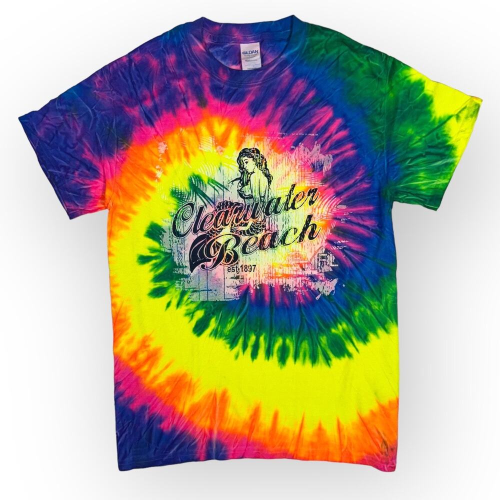 Clearwater Beach Florida Tie-Dye T-Shirt (S) Mermaid Rainbow Cotton